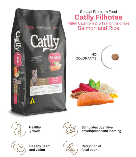 Catlly Filhotes kitten cat food package with ingredients and benefits on a white background